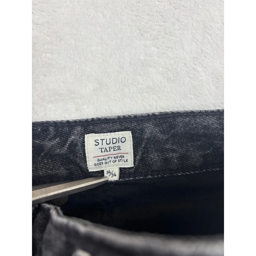 Levis Made & Crafted Studio Taper Mens 34x34 Jeans Fuzzy Black Fade Grungy Denim